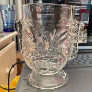 Vintage 2 Faced Happy/Sad Tall Heavy Glass Tiki Mug - 6” tall